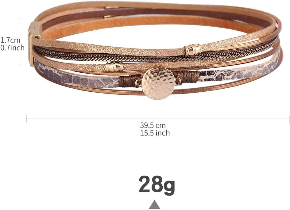 GelConnie Leather Wrap Bracelet Boho Cuff Bracelets Crystal Leather Bracelet Magnetic Multi Strand Bracelets Bohemian Bracelet Leather Wristbands Bangle Jewelry for Women Teen Wife Mother