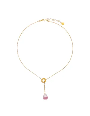 Gold Plated Sterling Silver Necklace for Women with Organic Simulated Pearl, 12mm Baroque Ruby Red Ombre Pearl, Luar Collection