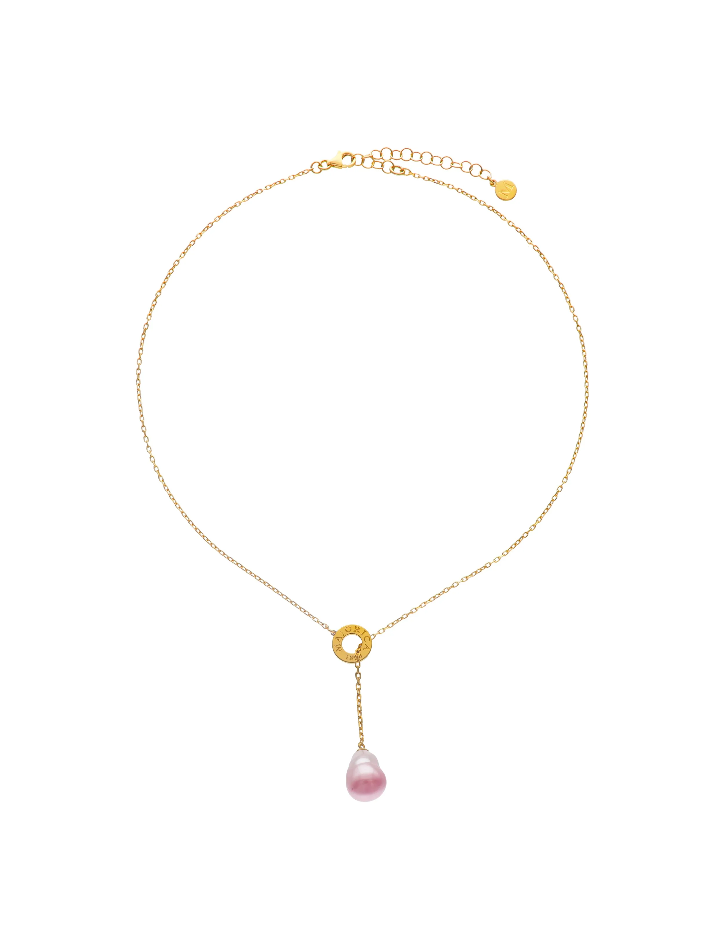 Gold Plated Sterling Silver Necklace for Women with Organic Simulated Pearl, 12mm Baroque Ruby Red Ombre Pearl, Luar Collection