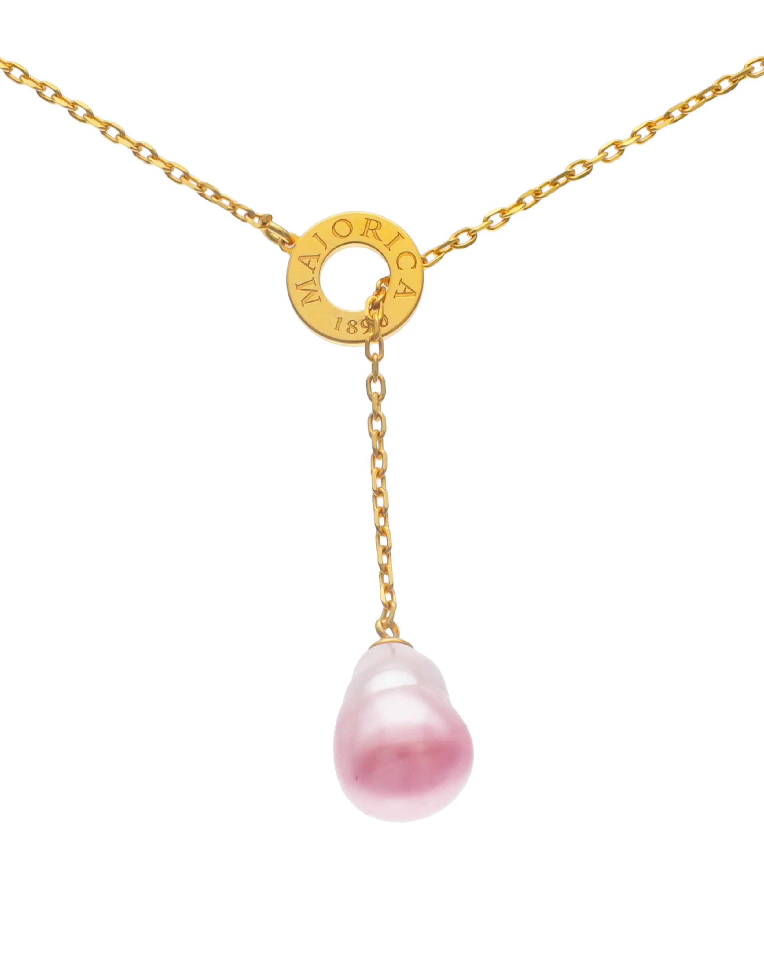 Gold Plated Sterling Silver Necklace for Women with Organic Simulated Pearl, 12mm Baroque Ruby Red Ombre Pearl, Luar Collection
