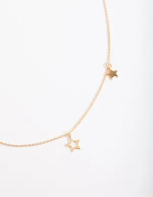 Gold Plated Sterling Silver Open & Solid Star Necklace