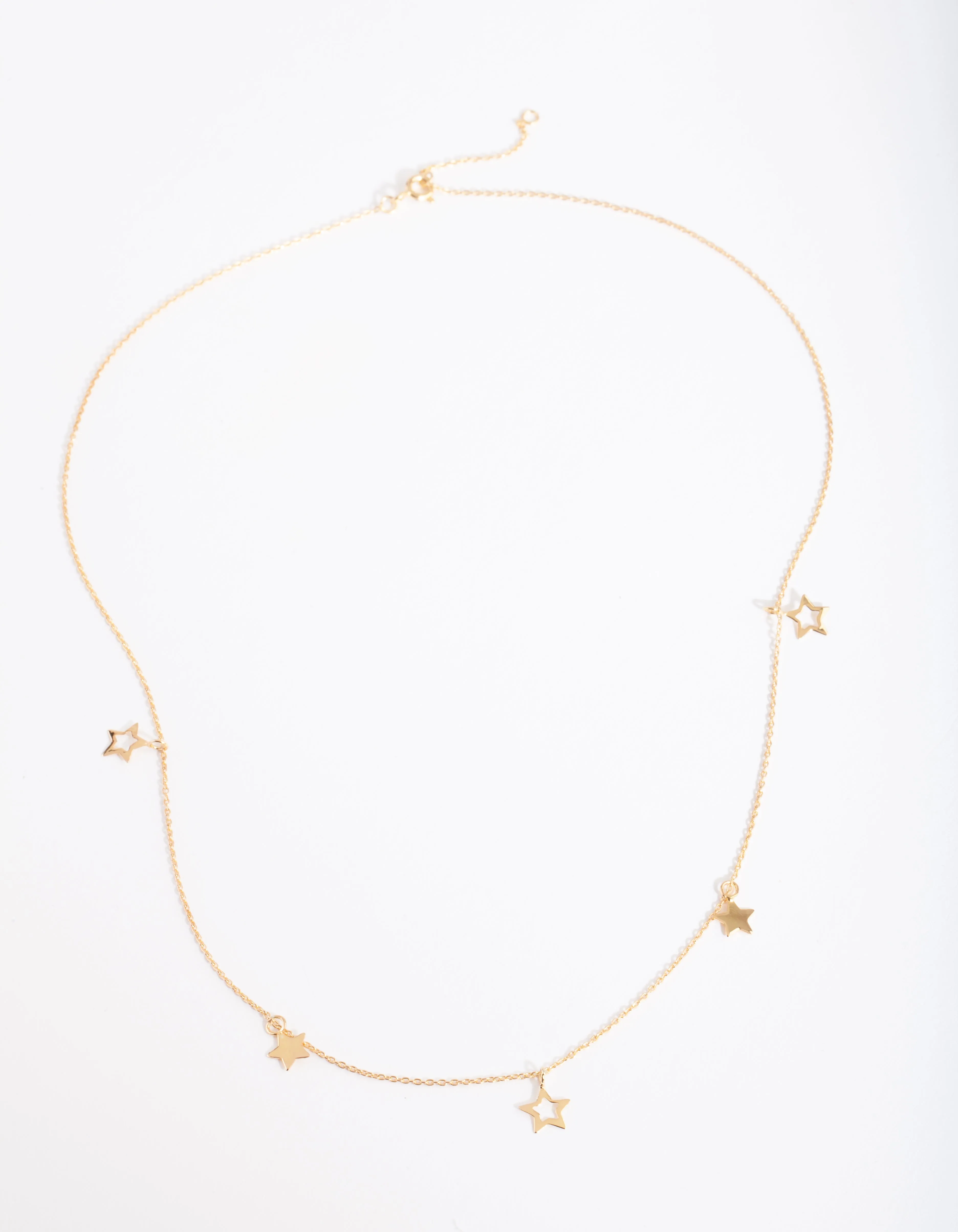Gold Plated Sterling Silver Open & Solid Star Necklace