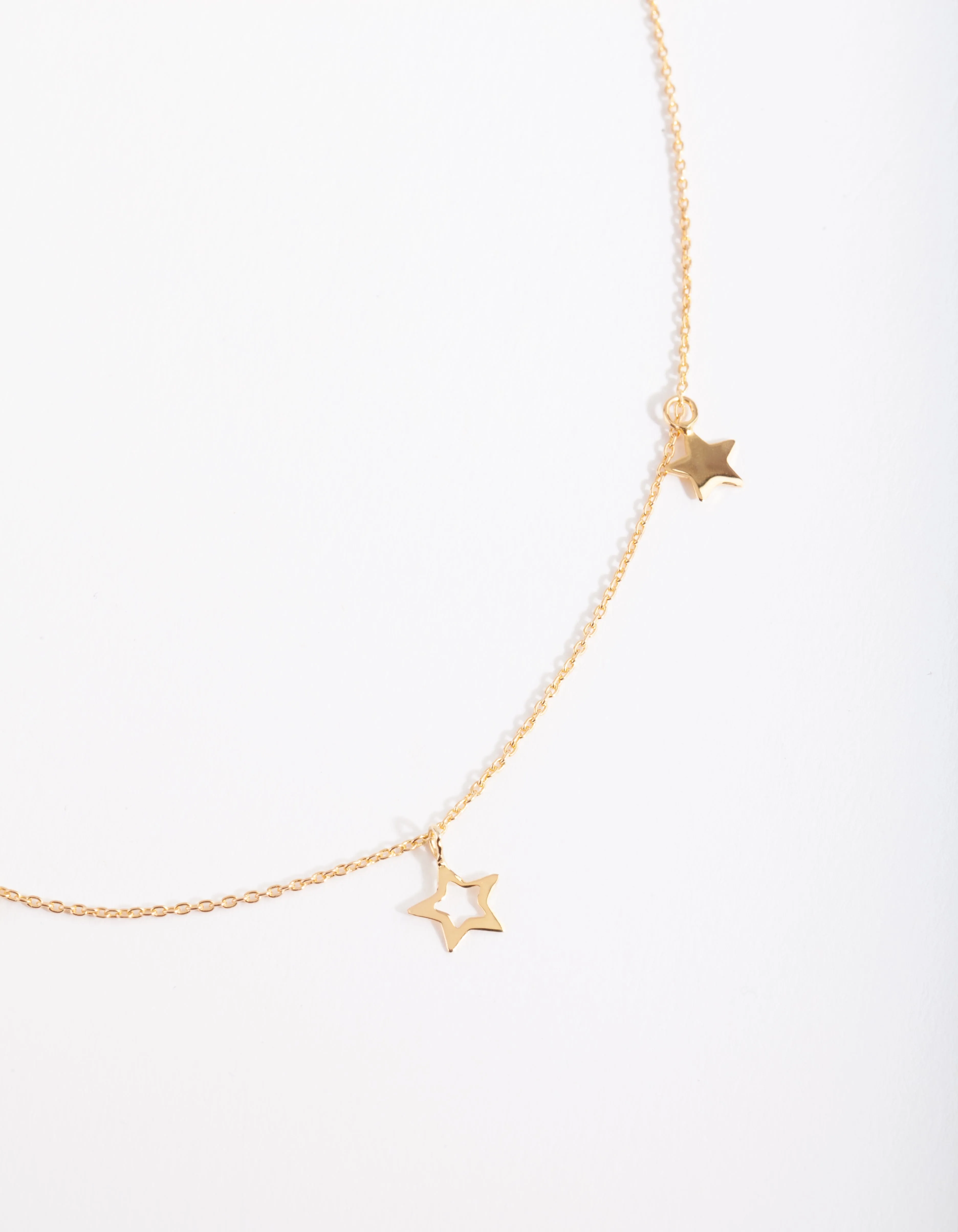Gold Plated Sterling Silver Open & Solid Star Necklace