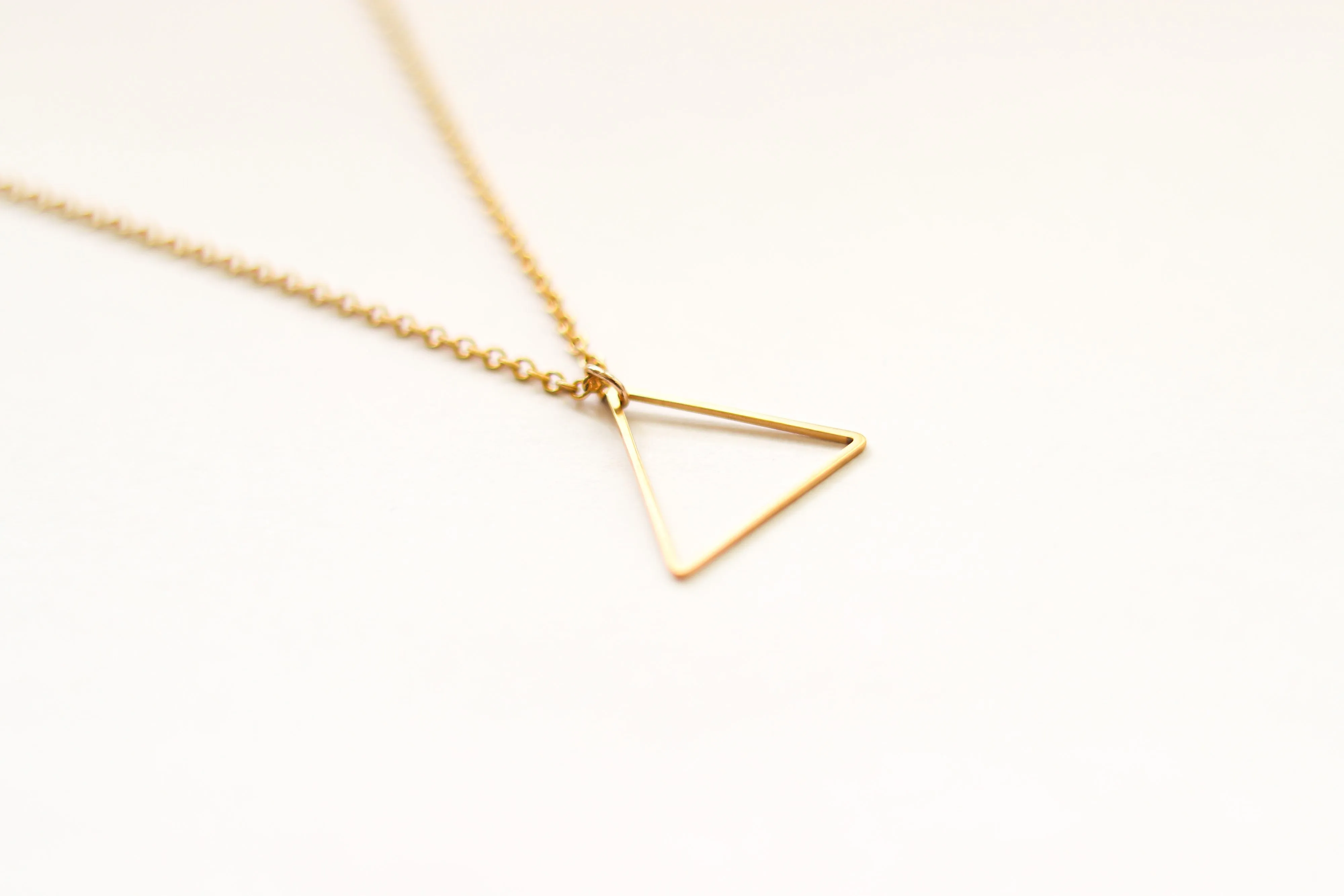 Gold tone triangle necklace for women, stainless steel chain necklace
