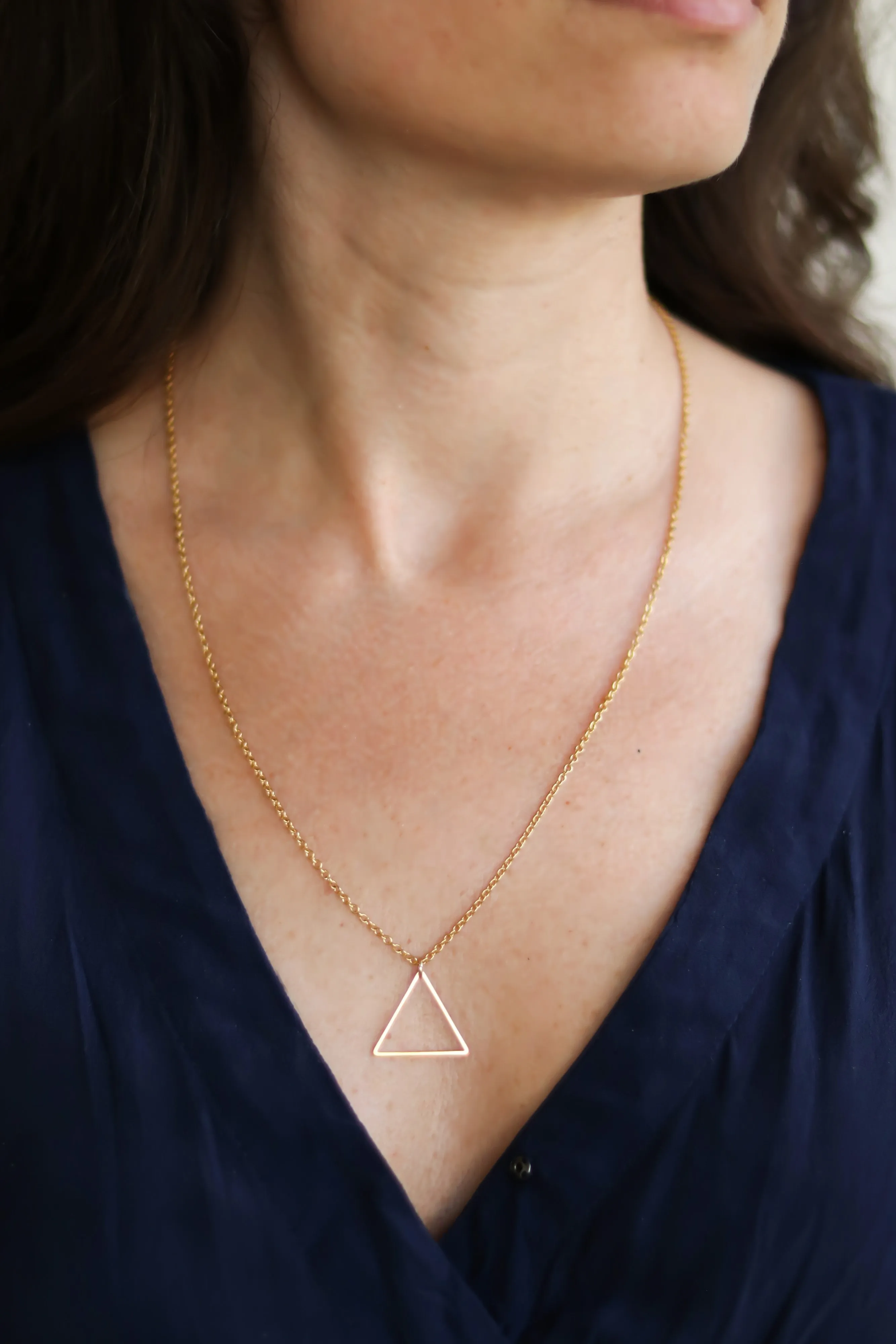 Gold tone triangle necklace for women, stainless steel chain necklace
