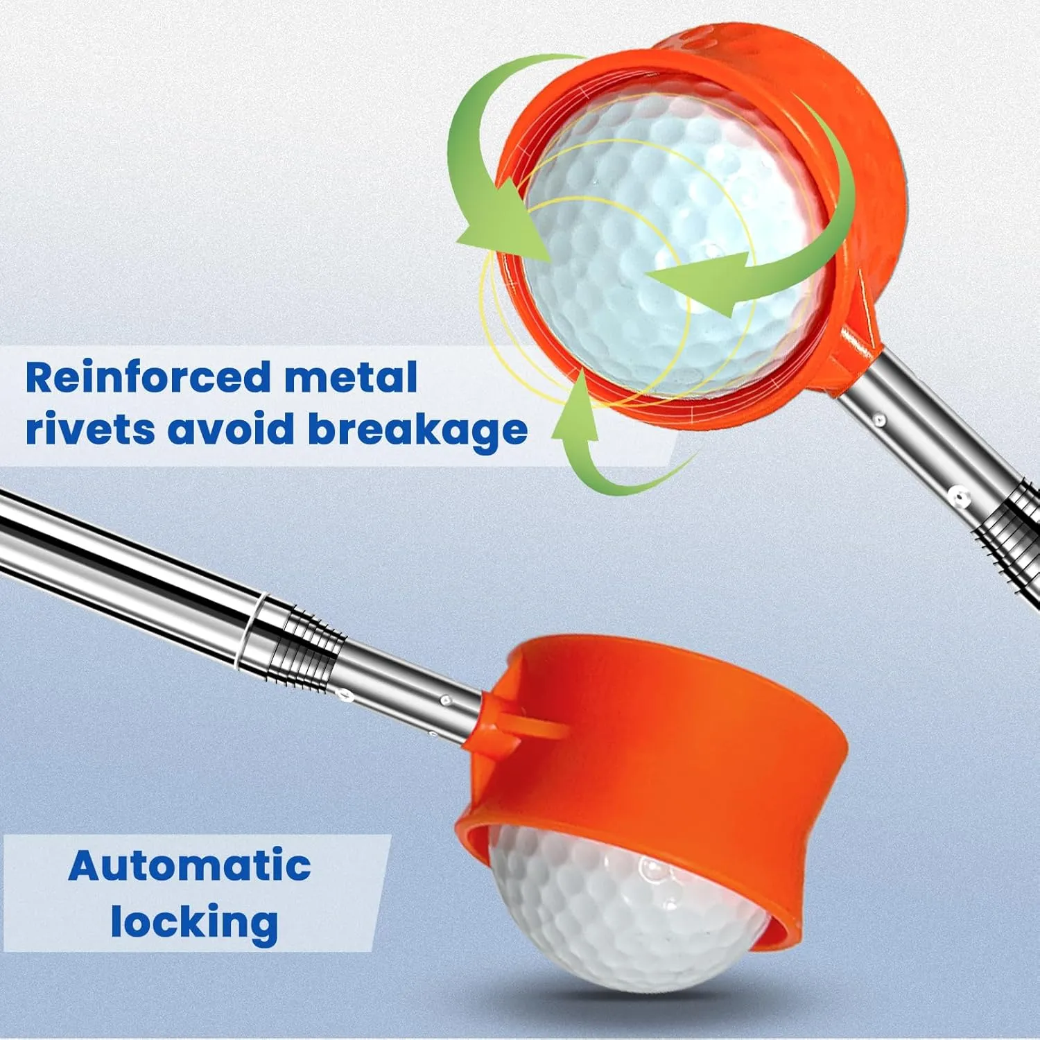 Golf Ball Retriever Telescopic, Golf Ball Grabber, Max 5.9/ 9/ 12/ 15Ft Lightweight Stainless/ Aluminum Alloy Ball Retriever Tool Golf for Water and Bushes, Golf Accessories Gifts for Men Women