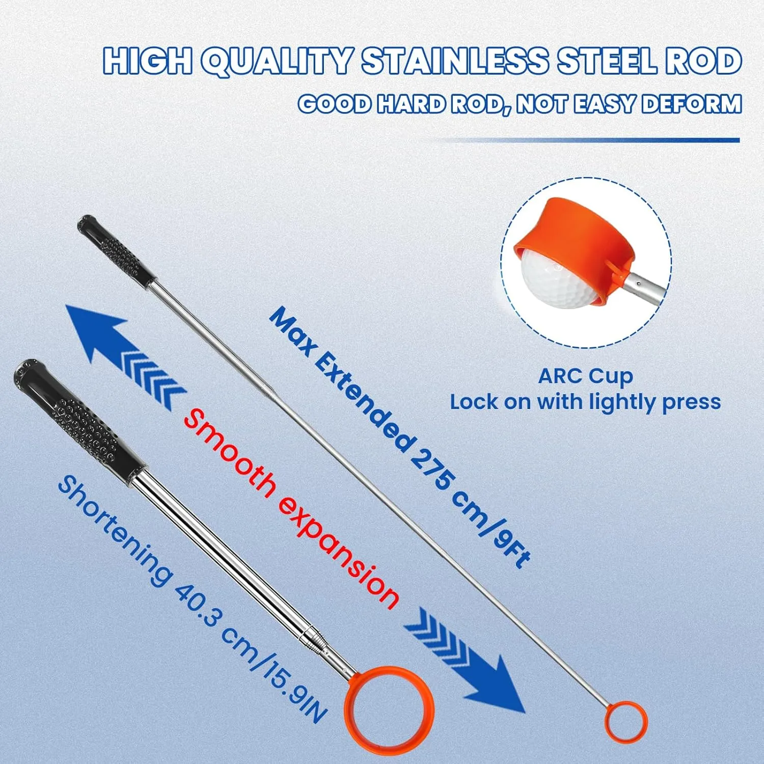 Golf Ball Retriever Telescopic, Golf Ball Grabber, Max 5.9/ 9/ 12/ 15Ft Lightweight Stainless/ Aluminum Alloy Ball Retriever Tool Golf for Water and Bushes, Golf Accessories Gifts for Men Women