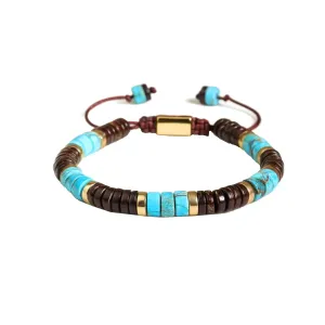 Handmade Blue Turquoise Coconut Shell Beads Gemstone Bracelet for Stacking, Handmade Braided Woven Adjustable Bracelet for Women Men, Healing Meditation Anxiety Relief Bracelet