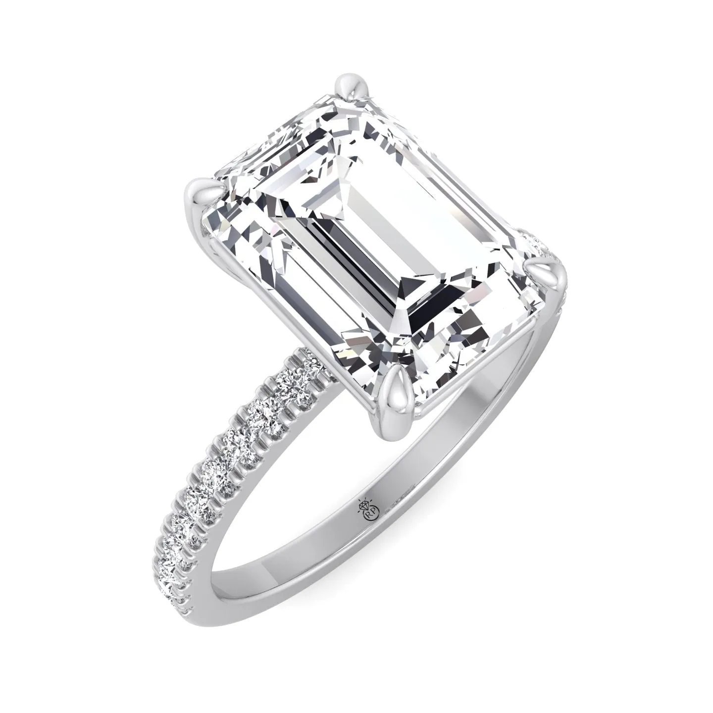 Ibiza - Thin Pave Emerald Cut Engagement Ring