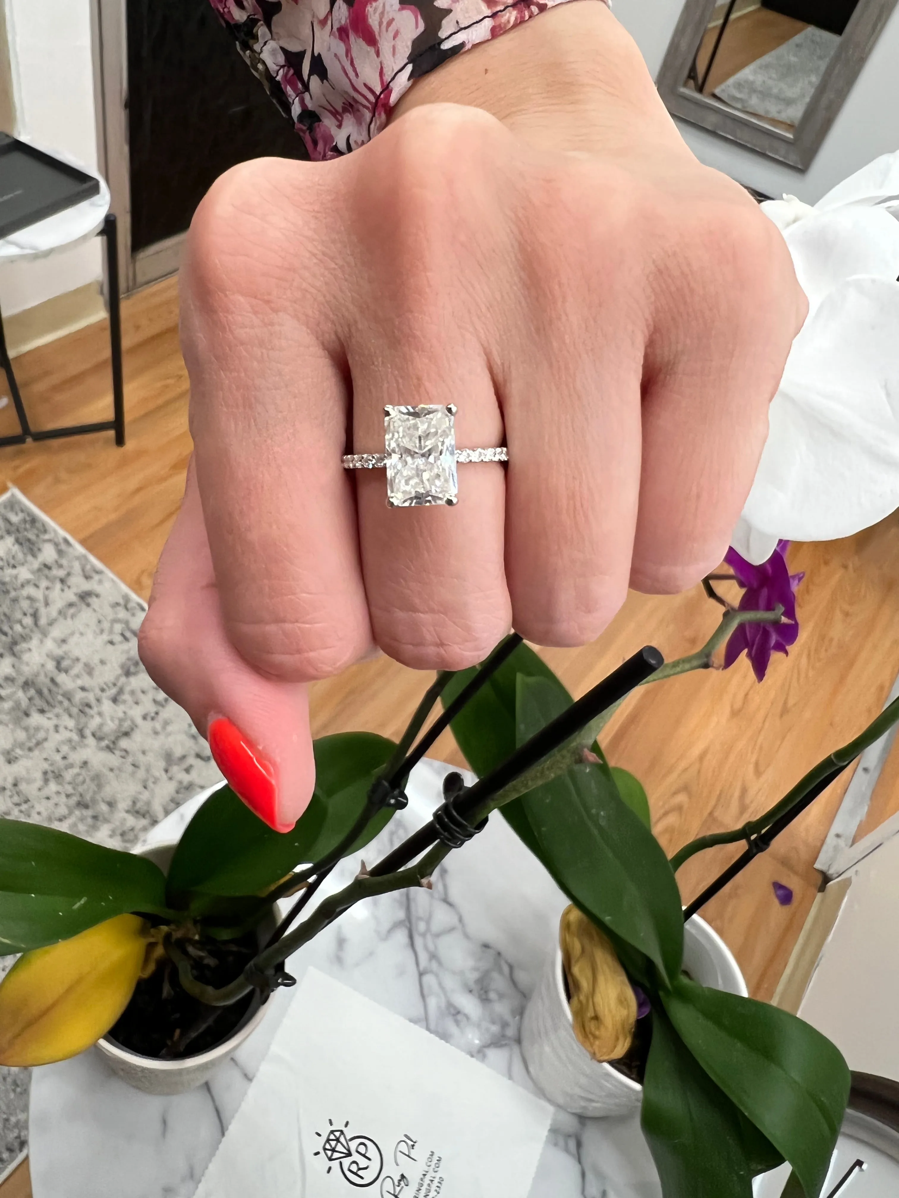 Ibiza - Thin Pave Emerald Cut Engagement Ring