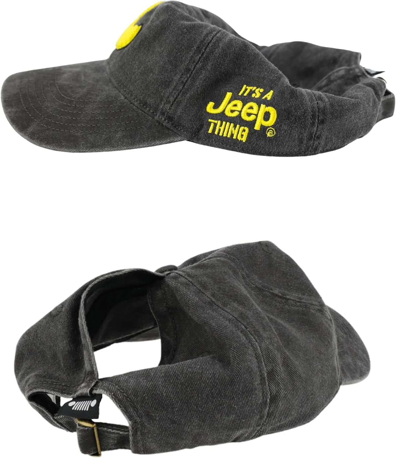 Jeep It's a Thing Washed Ponytail Baseball Hat for Women with Chenille Duck Embroidery - Adjustable Metal Strap - One Size
