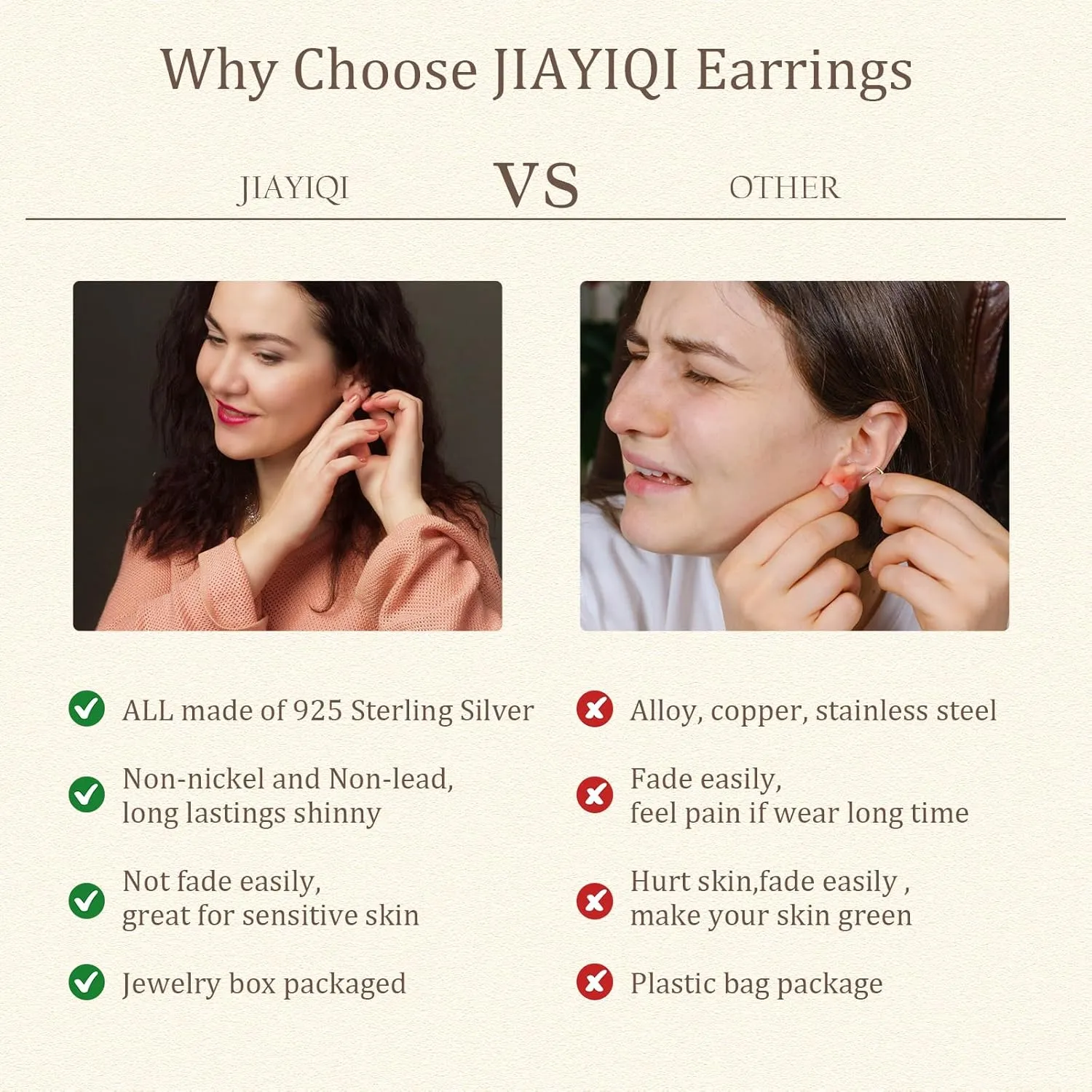 JIAYIQI 925 Sterling Silver Stud Earrings Simple Mini Bar Circle Dot Heart Star Lightning Bolt Stud Earrings 14K Gold Plated Cartilage Earrings Studs for Women Men Hypoallergenic Jewelry