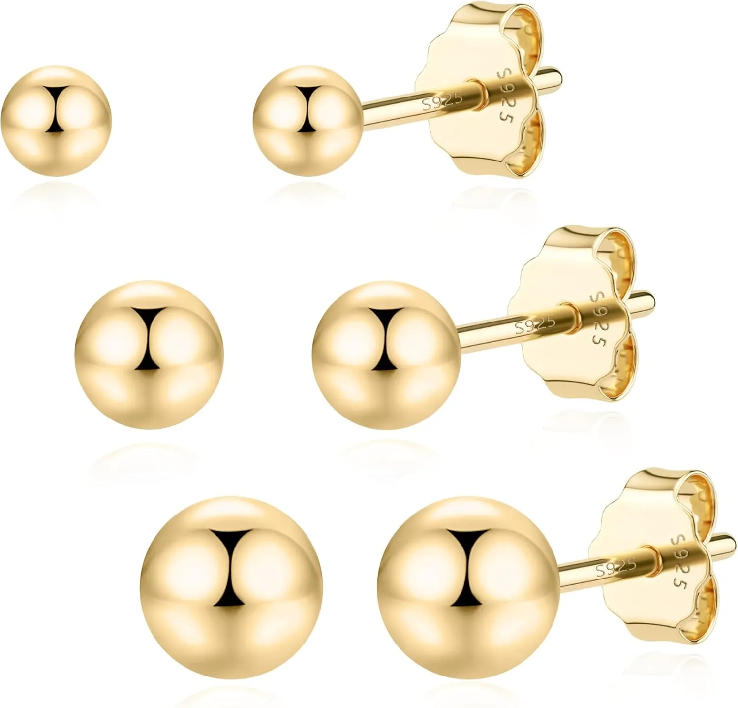 JIAYIQI 925 Sterling Silver Stud Earrings Simple Mini Bar Circle Dot Heart Star Lightning Bolt Stud Earrings 14K Gold Plated Cartilage Earrings Studs for Women Men Hypoallergenic Jewelry