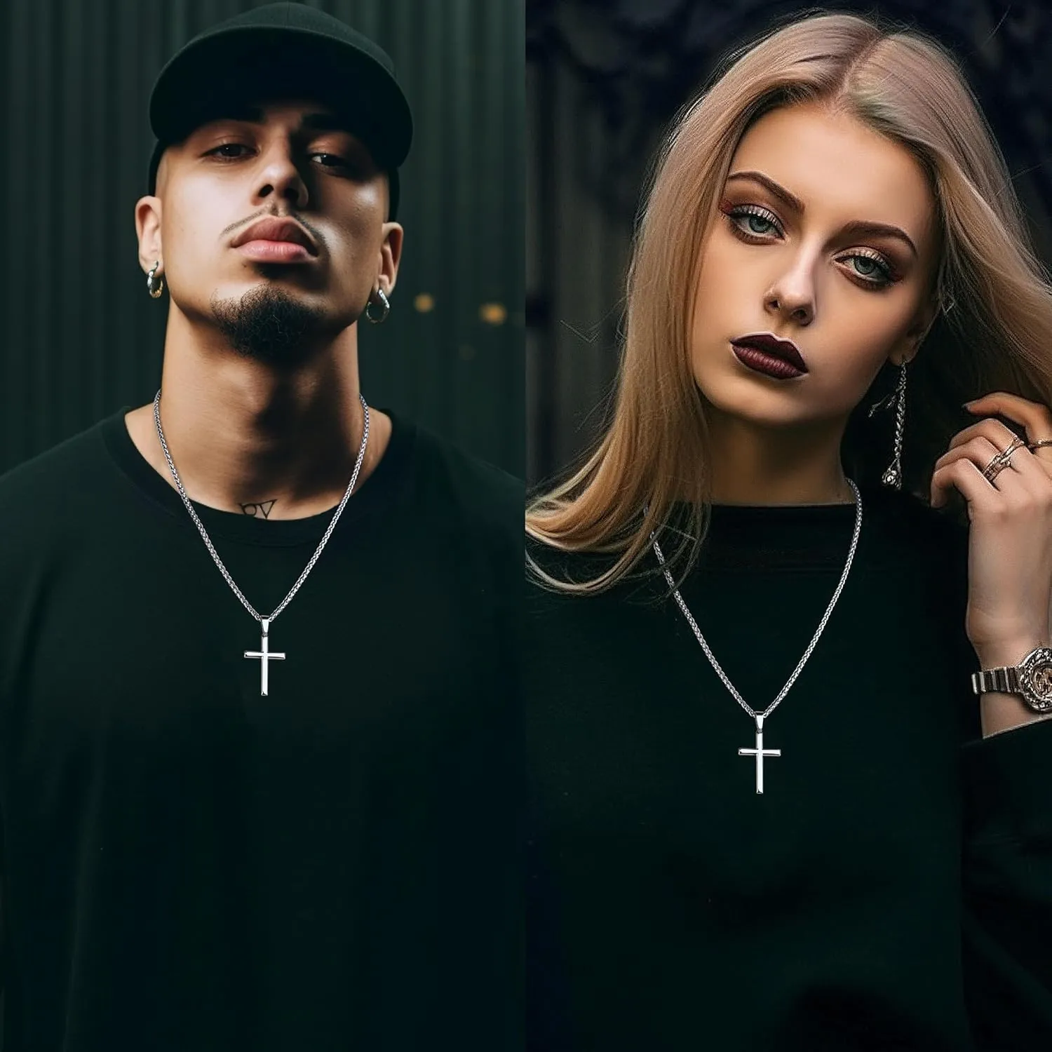 LOLIAS Silver Cross Necklace for Men Women 925 Sterling Silver Cross Pendant with 3mm Durable Stainless Steel Wheat Cross Chain, Crucifix Pendant Mens Cross Necklace Jewelry, 16-30 Inches