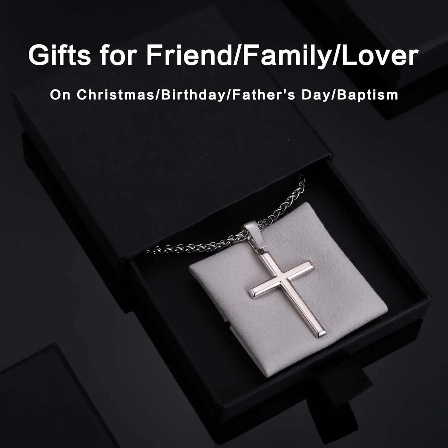 LOLIAS Silver Cross Necklace for Men Women 925 Sterling Silver Cross Pendant with 3mm Durable Stainless Steel Wheat Cross Chain, Crucifix Pendant Mens Cross Necklace Jewelry, 16-30 Inches