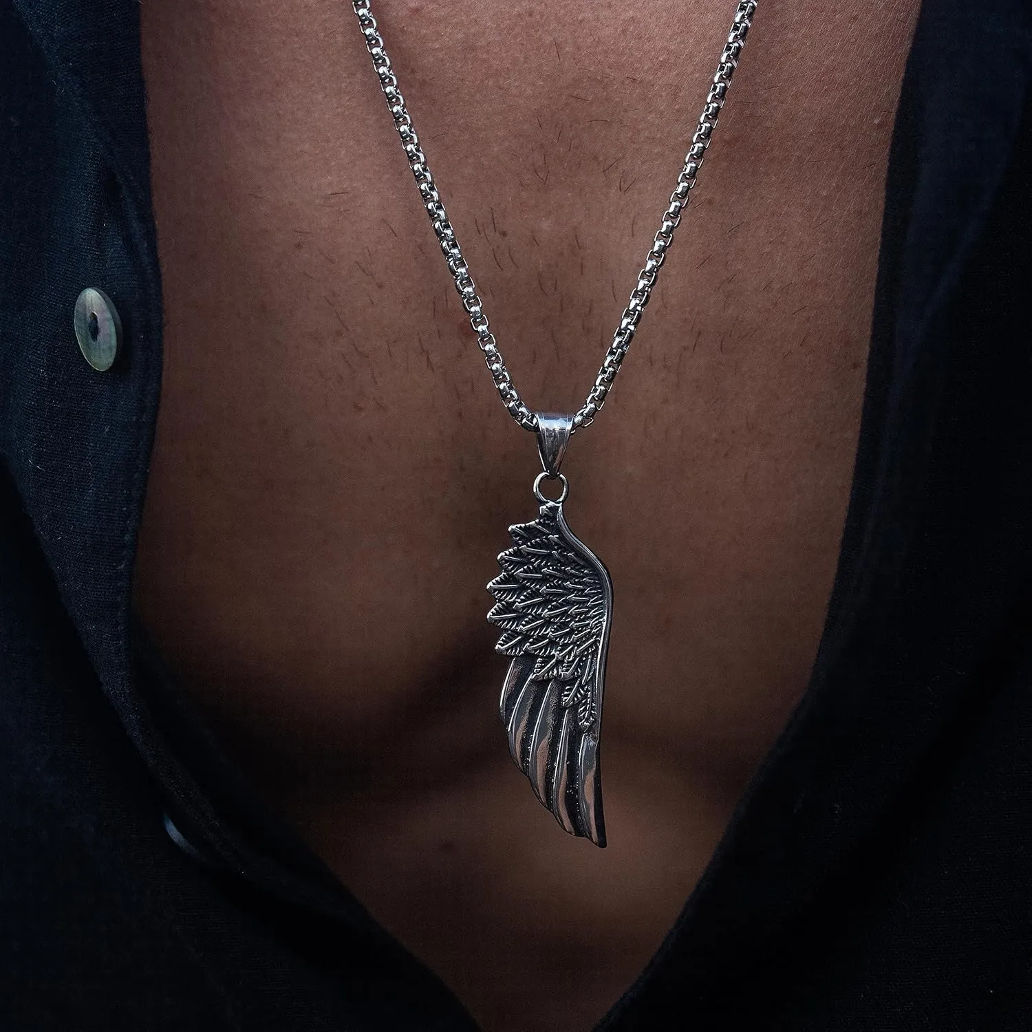 Made by Nami Pendant Necklace for Men 23" Gold & Silver Cuban Link Chain with Pendants for Men High-Quality Stainless Steel Necklace Premium Jewelry Gift for Him (Vikings Wing)