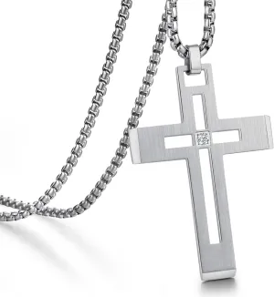 Men's Cross Necklace 316L Stainless Steel Large Heavy Cross Pendant for Men Polished White/Gold/Black Jewelry Rolo Chain with 22'' 24'' 26''