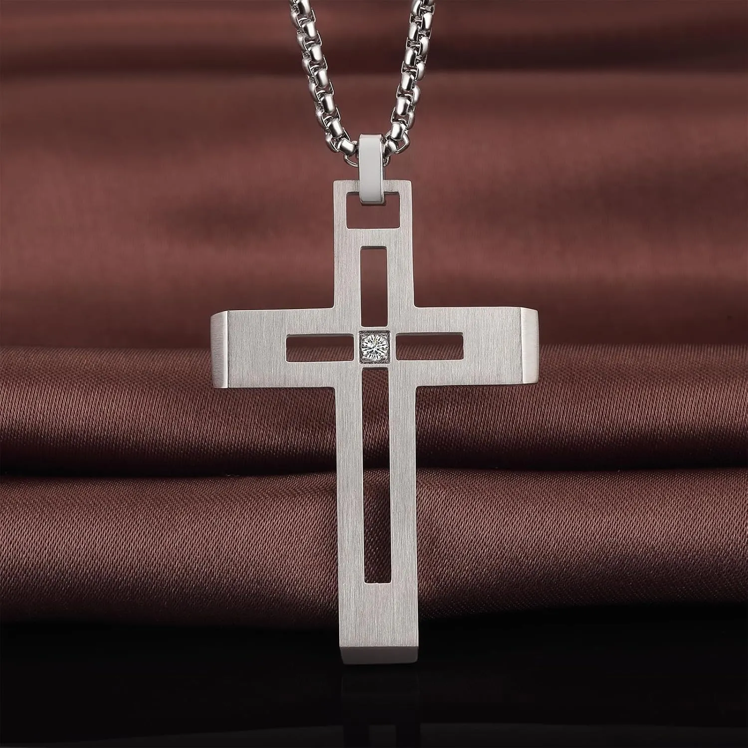 Men's Cross Necklace 316L Stainless Steel Large Heavy Cross Pendant for Men Polished White/Gold/Black Jewelry Rolo Chain with 22'' 24'' 26''
