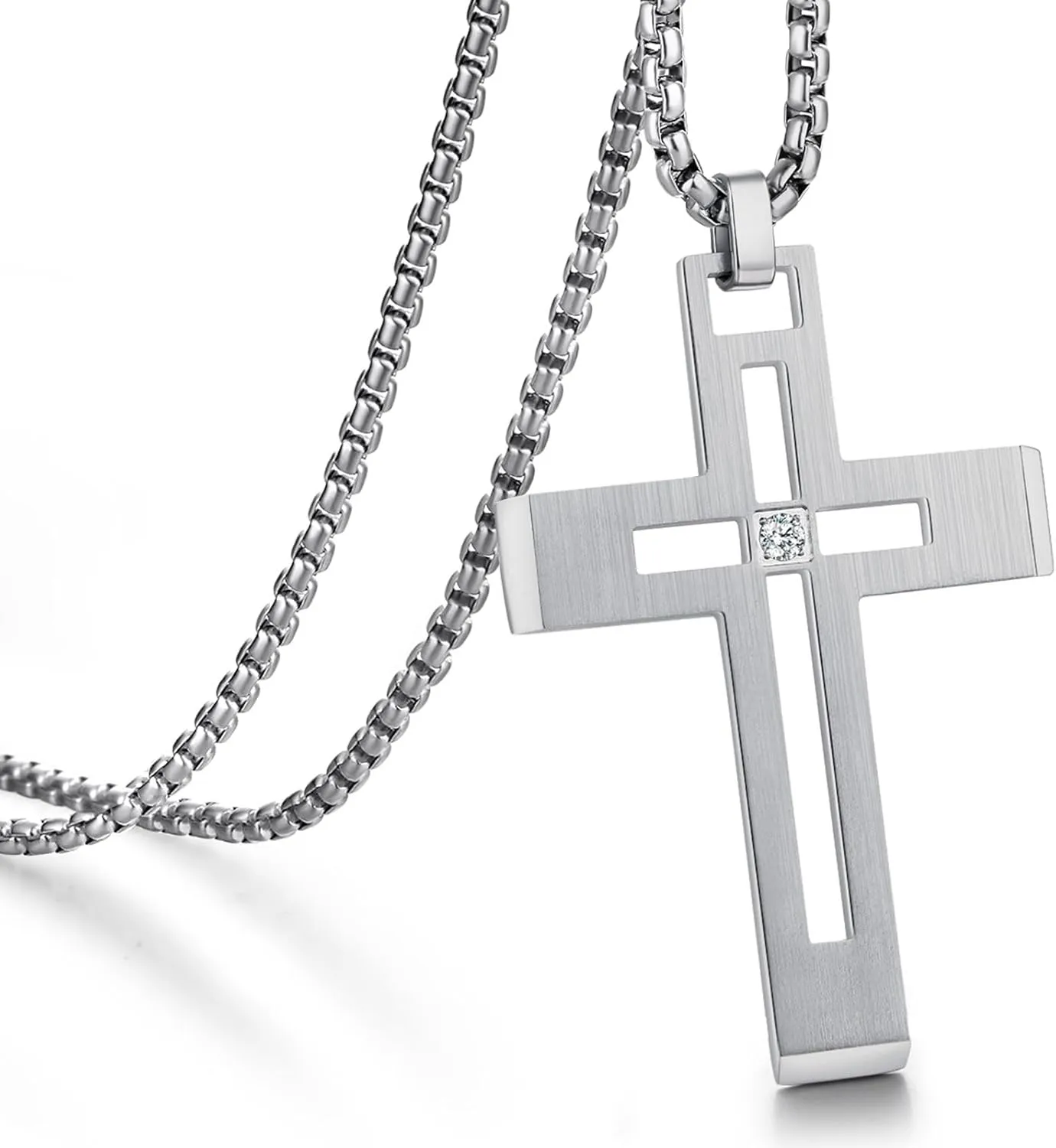 Men's Cross Necklace 316L Stainless Steel Large Heavy Cross Pendant for Men Polished White/Gold/Black Jewelry Rolo Chain with 22'' 24'' 26''