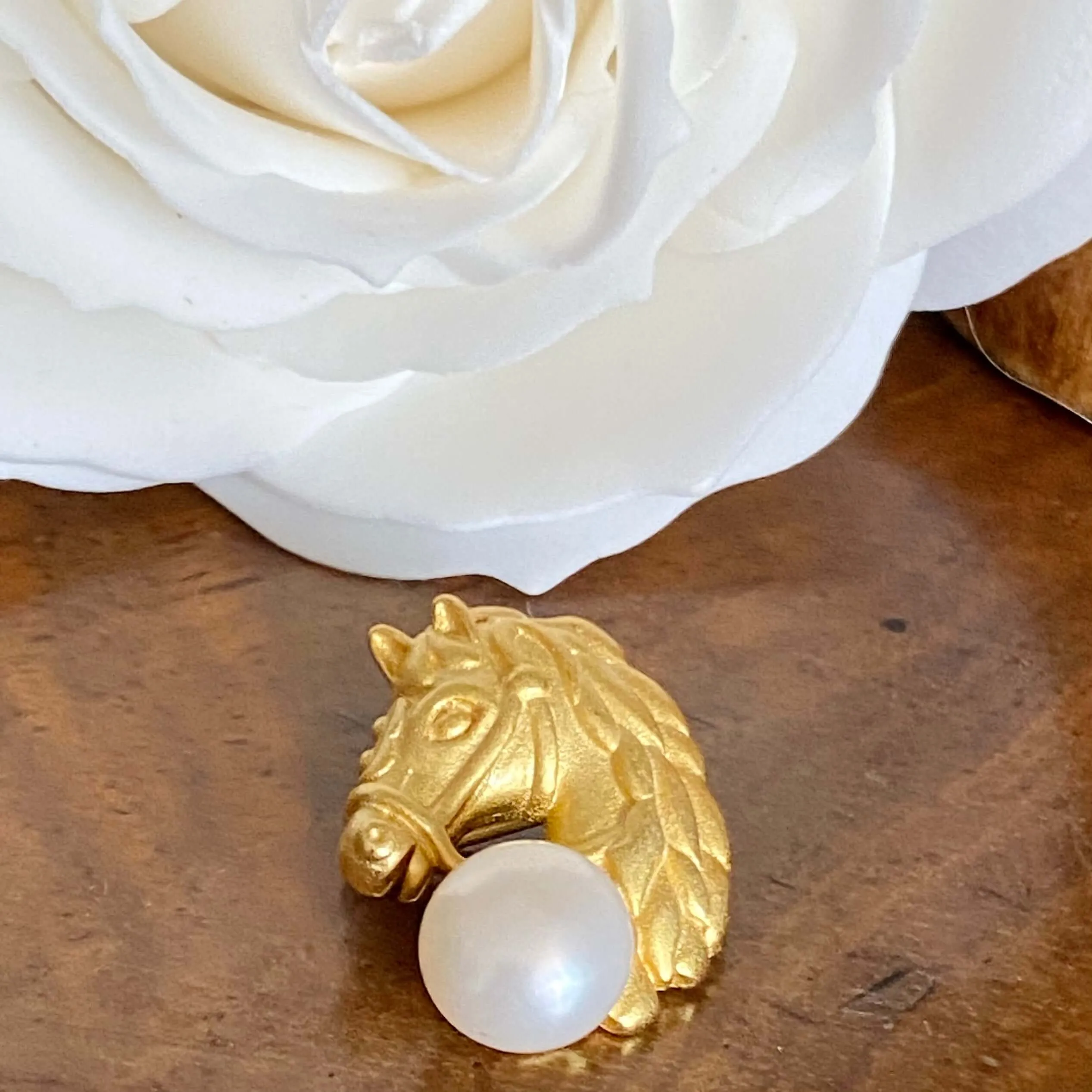 Miniature Horse Head Sterling Silver & Gilt Brooch