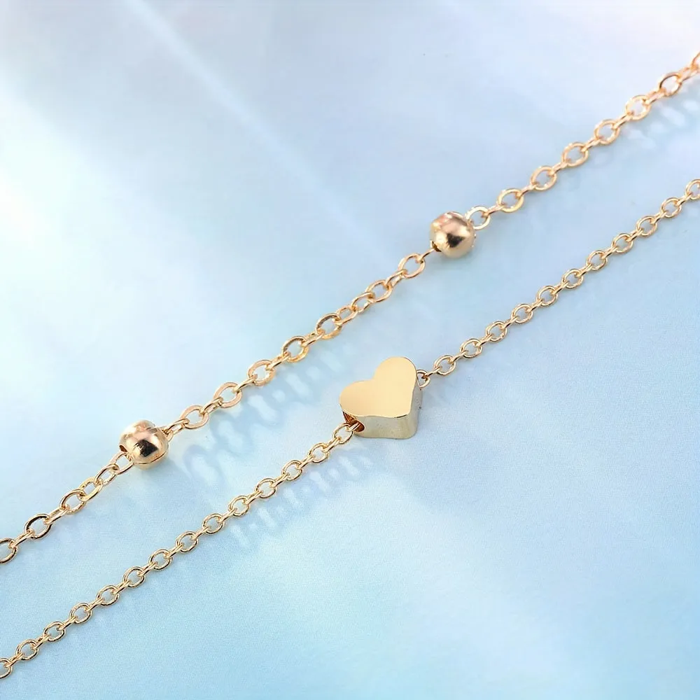 Minimalist Heart Anklet Set for Women  2 Pack