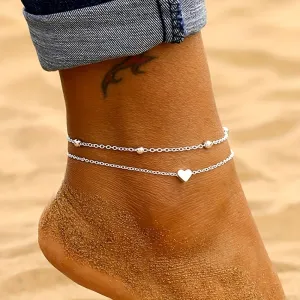 Minimalist Heart Anklet Set for Women  2 Pack