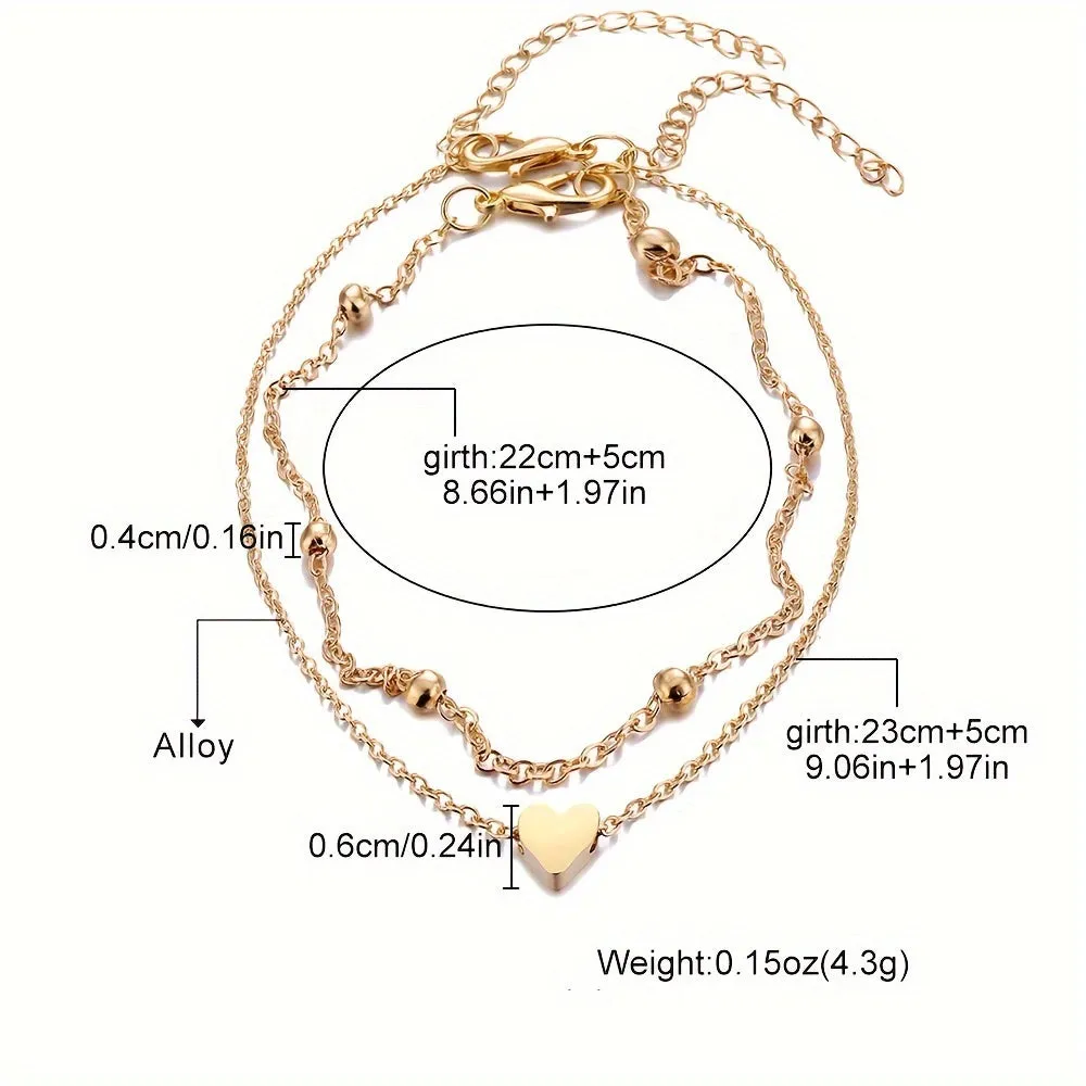 Minimalist Heart Anklet Set for Women  2 Pack