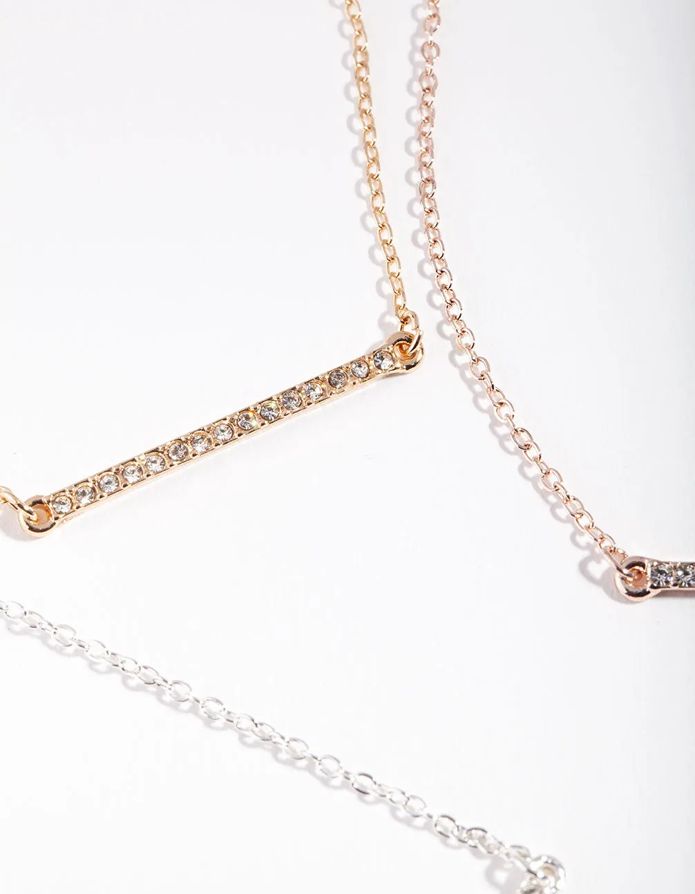 Mixed Metal Diamante Bar Bracelet Pack