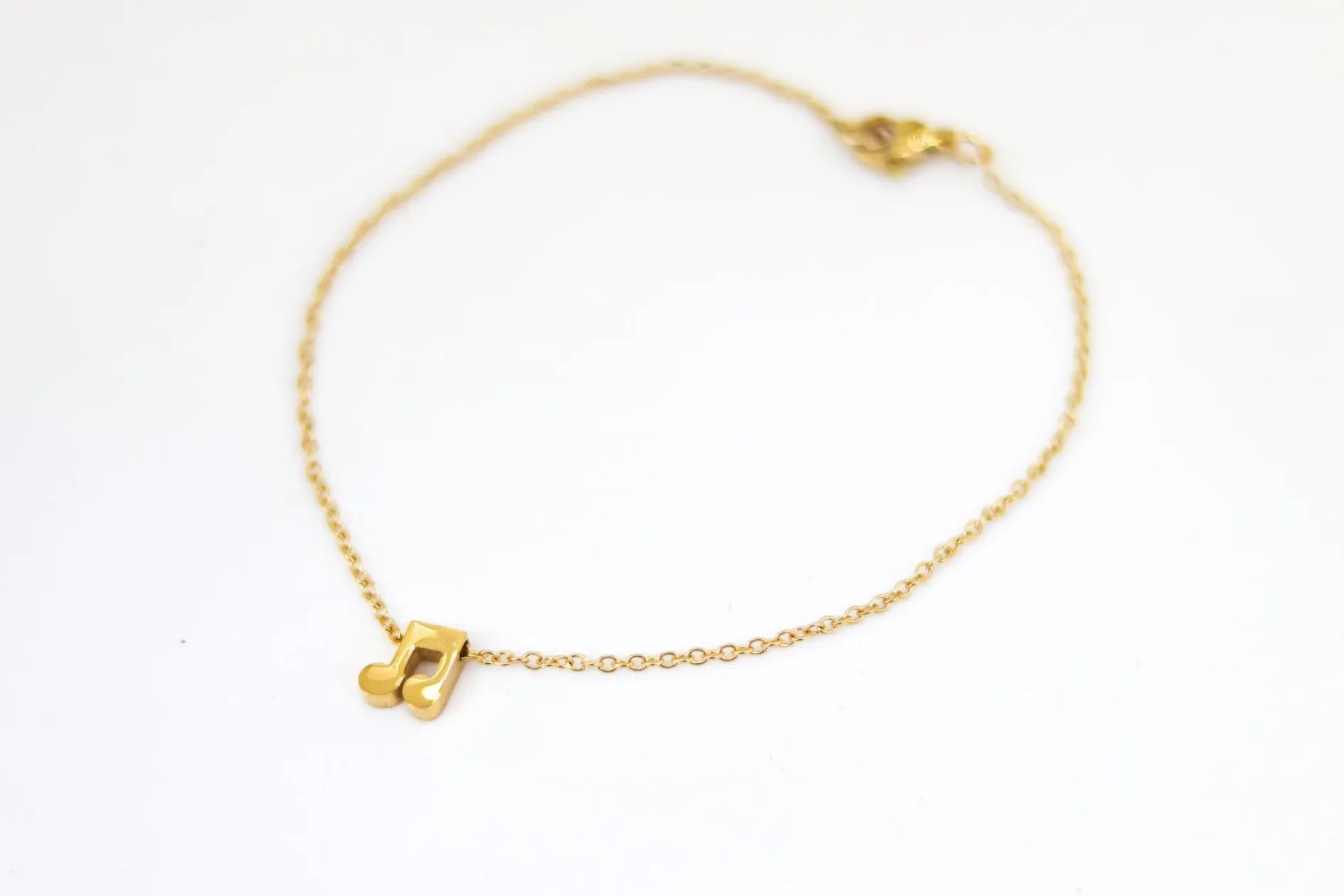Music note bracelet, gold tone chain bracelet, tiny music note charm bracelet, festival jewelry