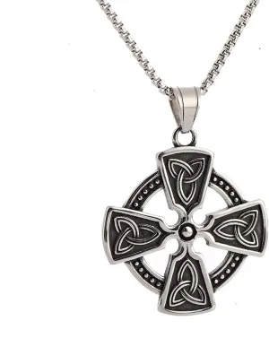 NIGHTCRUZ Celtic Solar Cross Necklace, Stainless Steel Pendant with Irish Celtic Triquetra Trinity Knot