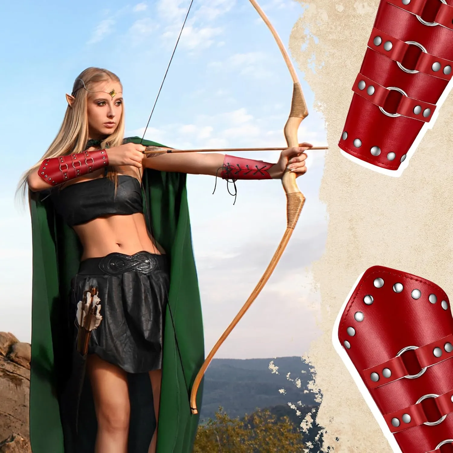 Patelai 1 Pair Faux Leather Arm Guards Arm Bracers Leather Gauntlet Medieval Viking Cosplay Accessories for Men Women