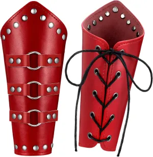 Patelai 1 Pair Faux Leather Arm Guards Arm Bracers Leather Gauntlet Medieval Viking Cosplay Accessories for Men Women