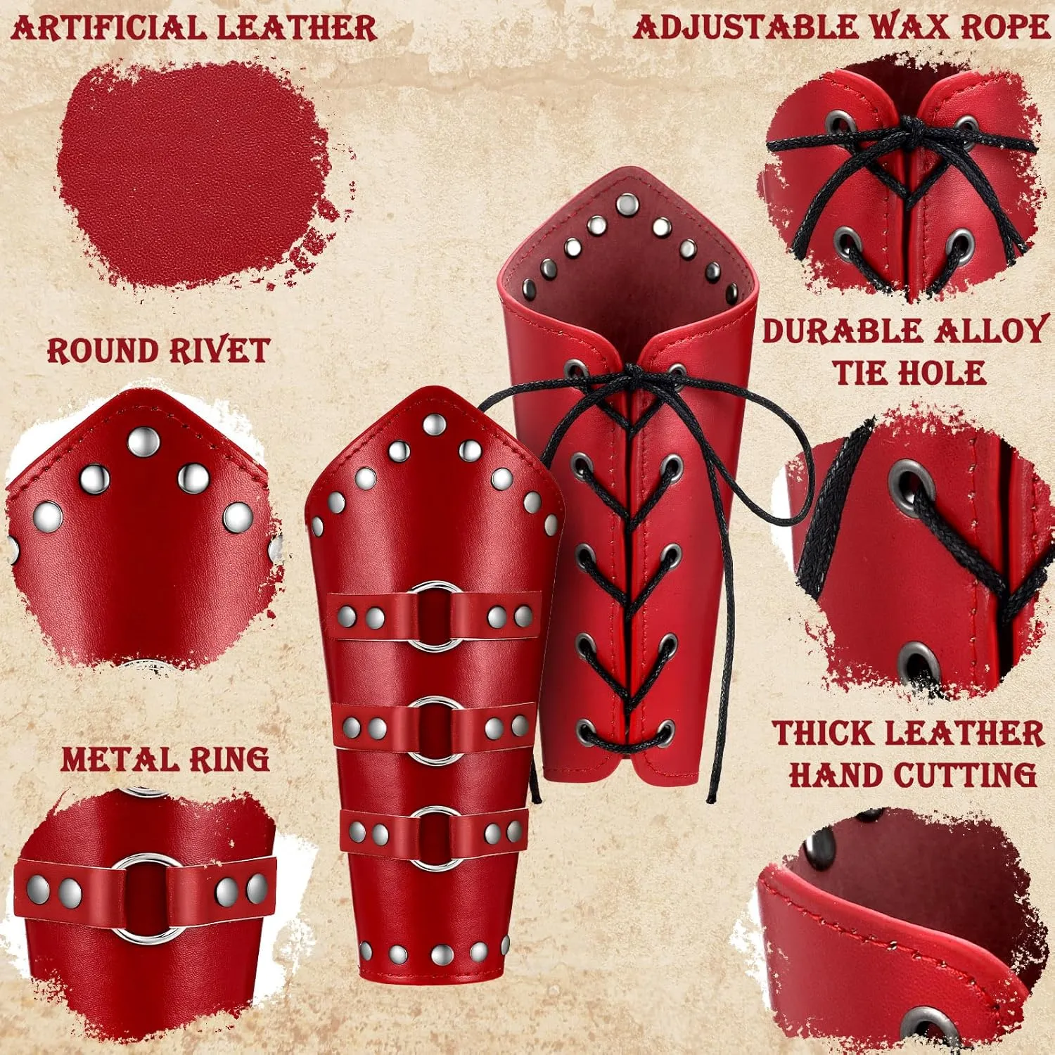 Patelai 1 Pair Faux Leather Arm Guards Arm Bracers Leather Gauntlet Medieval Viking Cosplay Accessories for Men Women