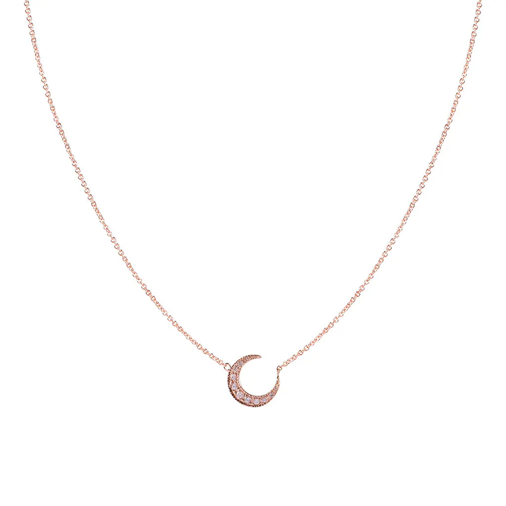 PAVE DIAMOND CRESCENT MOON NECKLACE