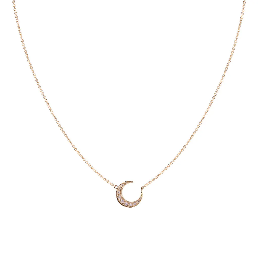 PAVE DIAMOND CRESCENT MOON NECKLACE