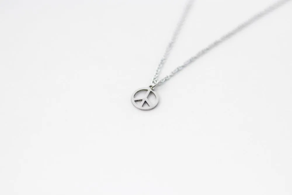 Peace necklace for men, chain necklace with silver tone stainless steel peace pendant, gift for him