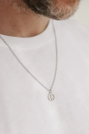 Peace necklace for men, chain necklace with silver tone stainless steel peace pendant, gift for him