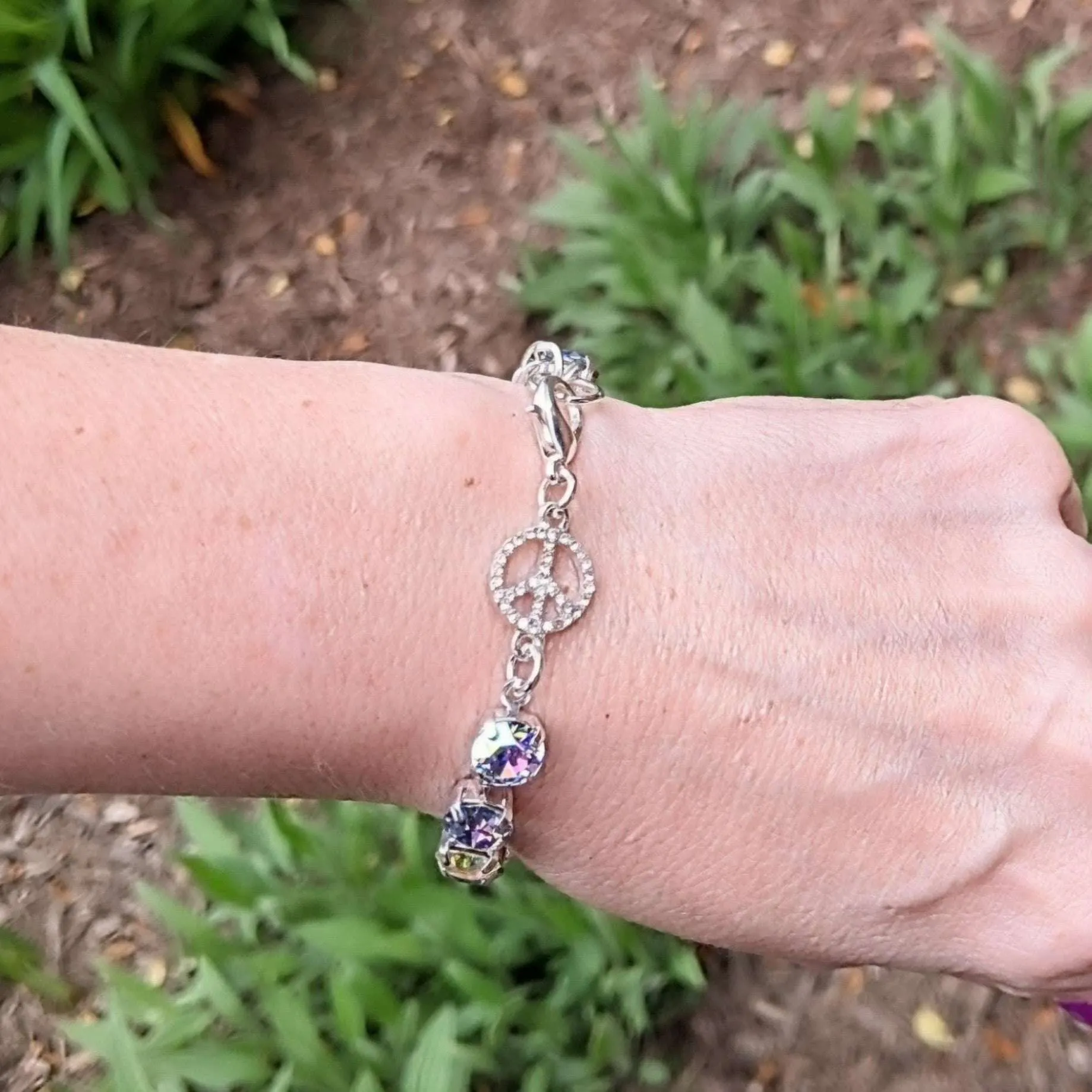 Peace Sign Faceted Crystal Bracelet