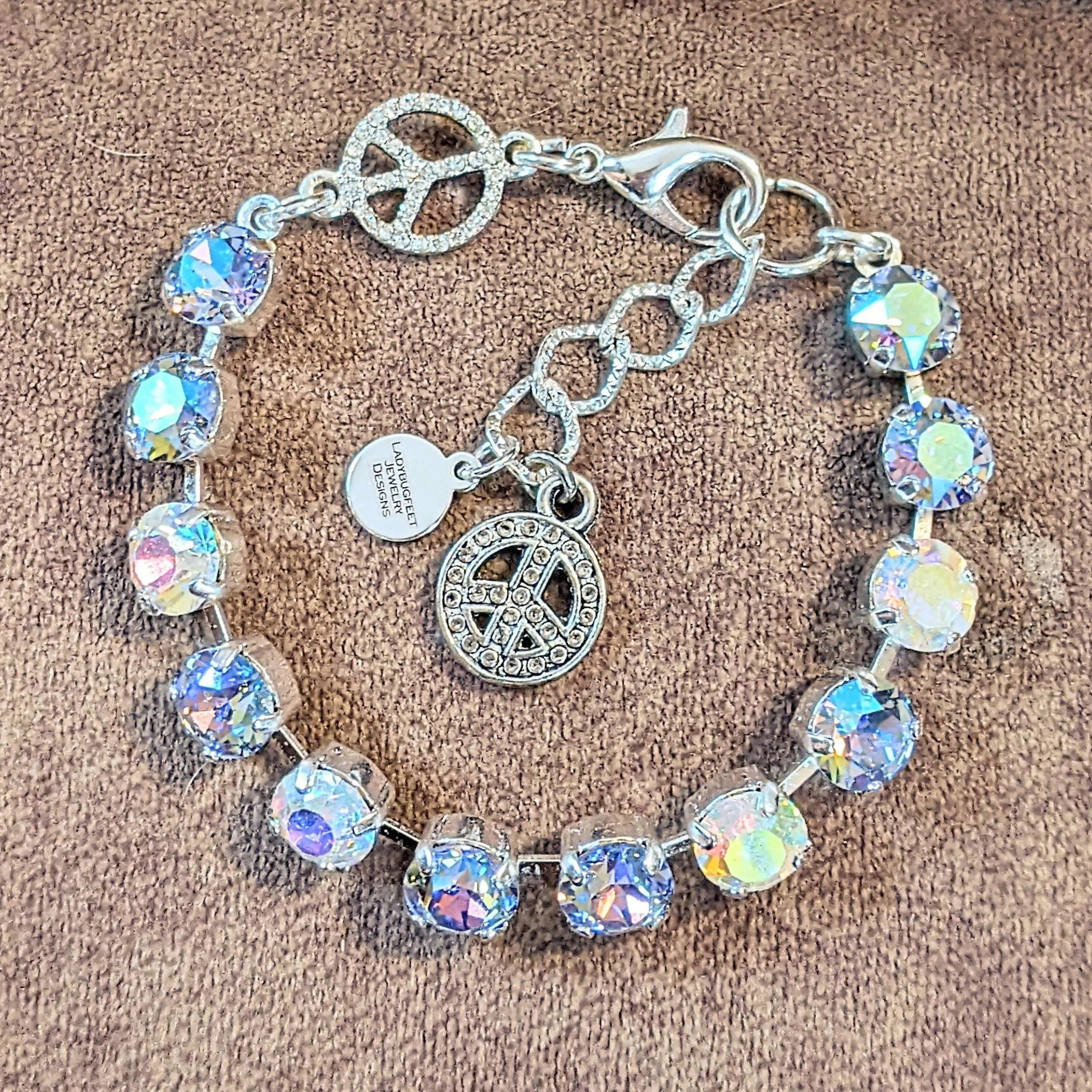 Peace Sign Faceted Crystal Bracelet