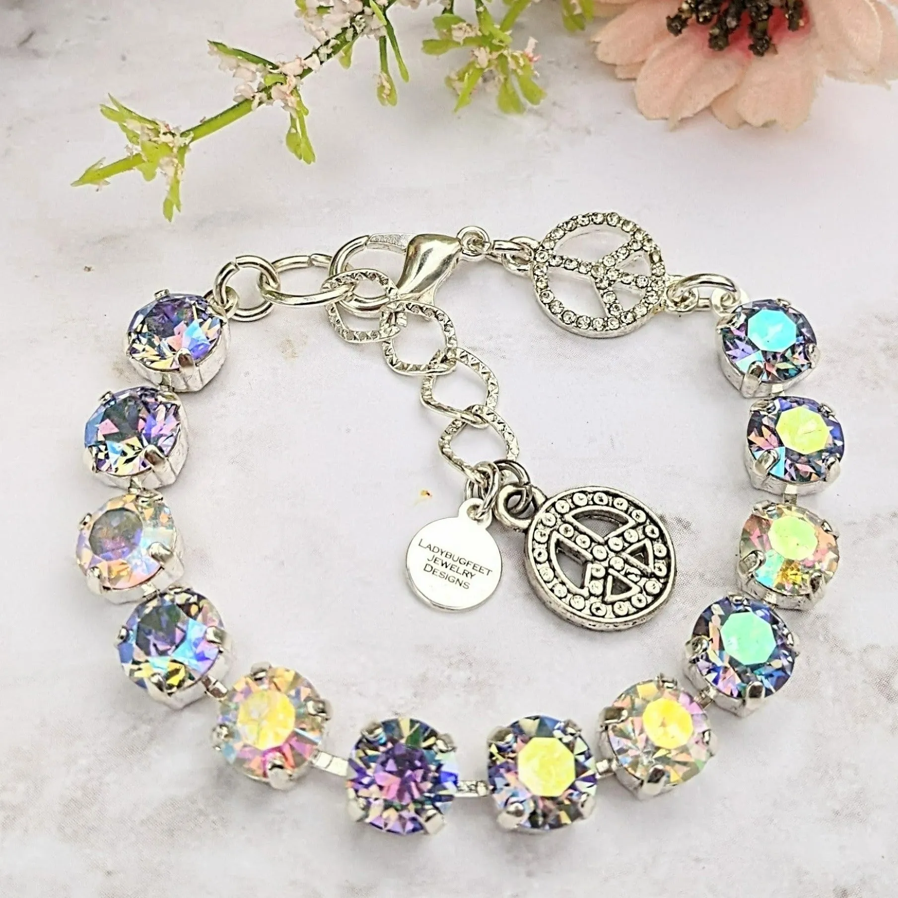 Peace Sign Faceted Crystal Bracelet