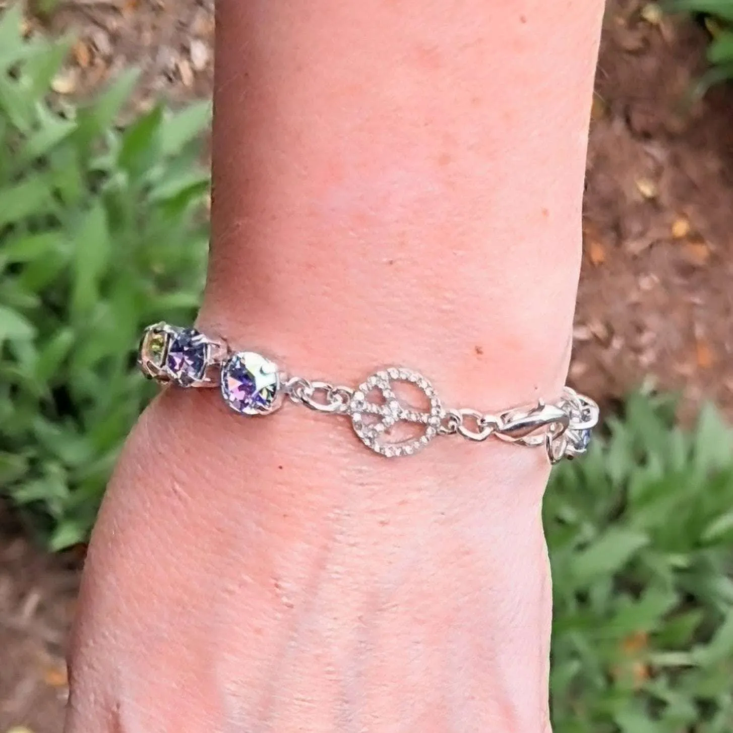 Peace Sign Faceted Crystal Bracelet