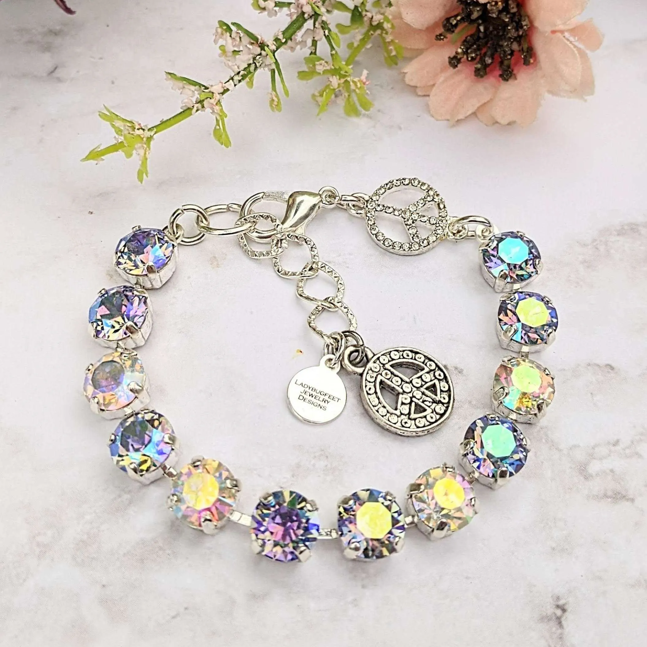 Peace Sign Faceted Crystal Bracelet
