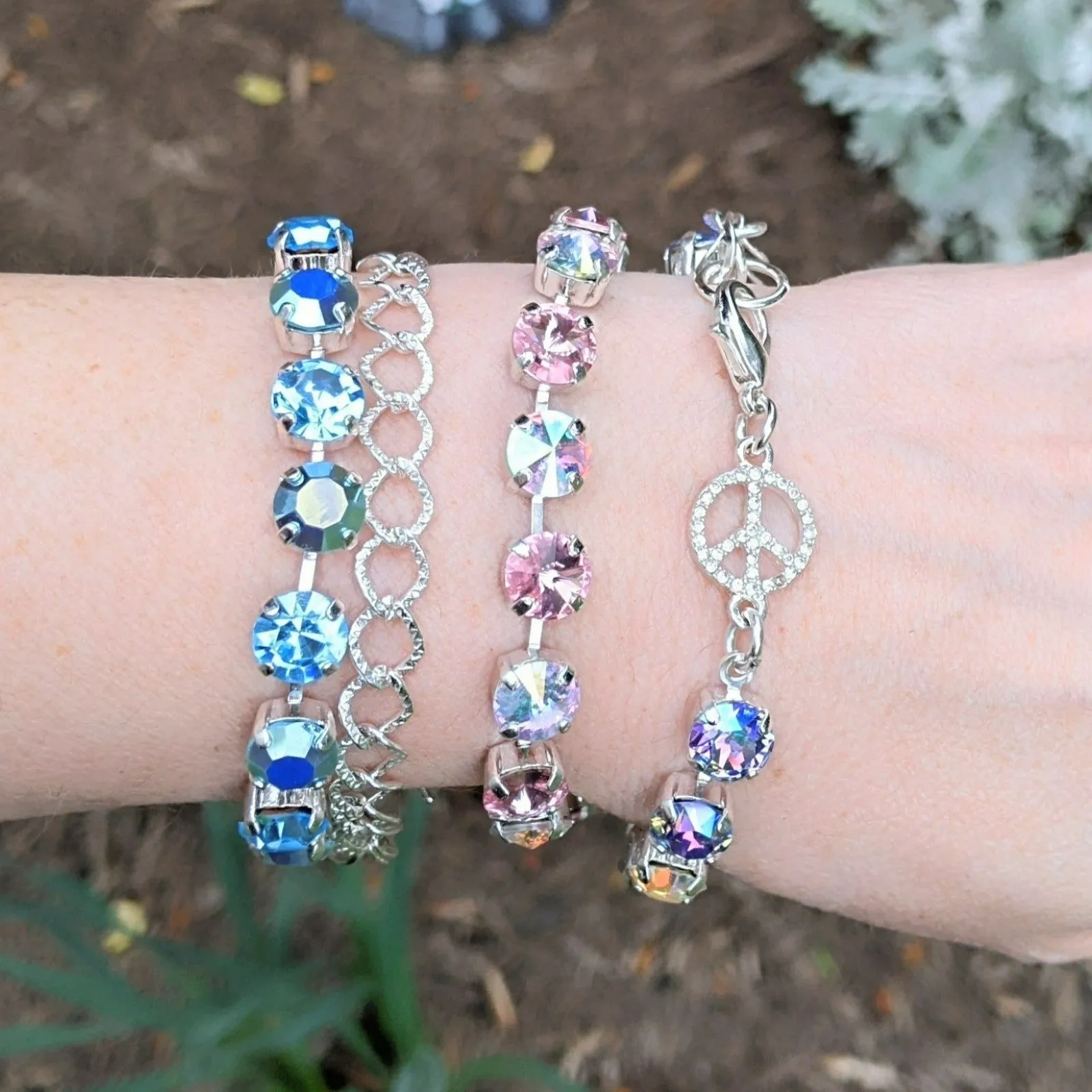 Peace Sign Faceted Crystal Bracelet