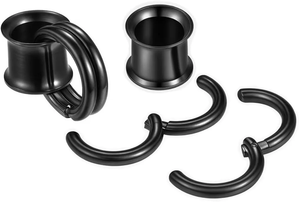 PiercingJ 1 Pair Ear Guages with Rings Ear Weight Plugs Tunnels Hypoallergenic Ear Expander Stretchers 316 Stainless Steel Hoop Earrings Piercing Body Jewelry 0G 00G 1/2" 9/16"