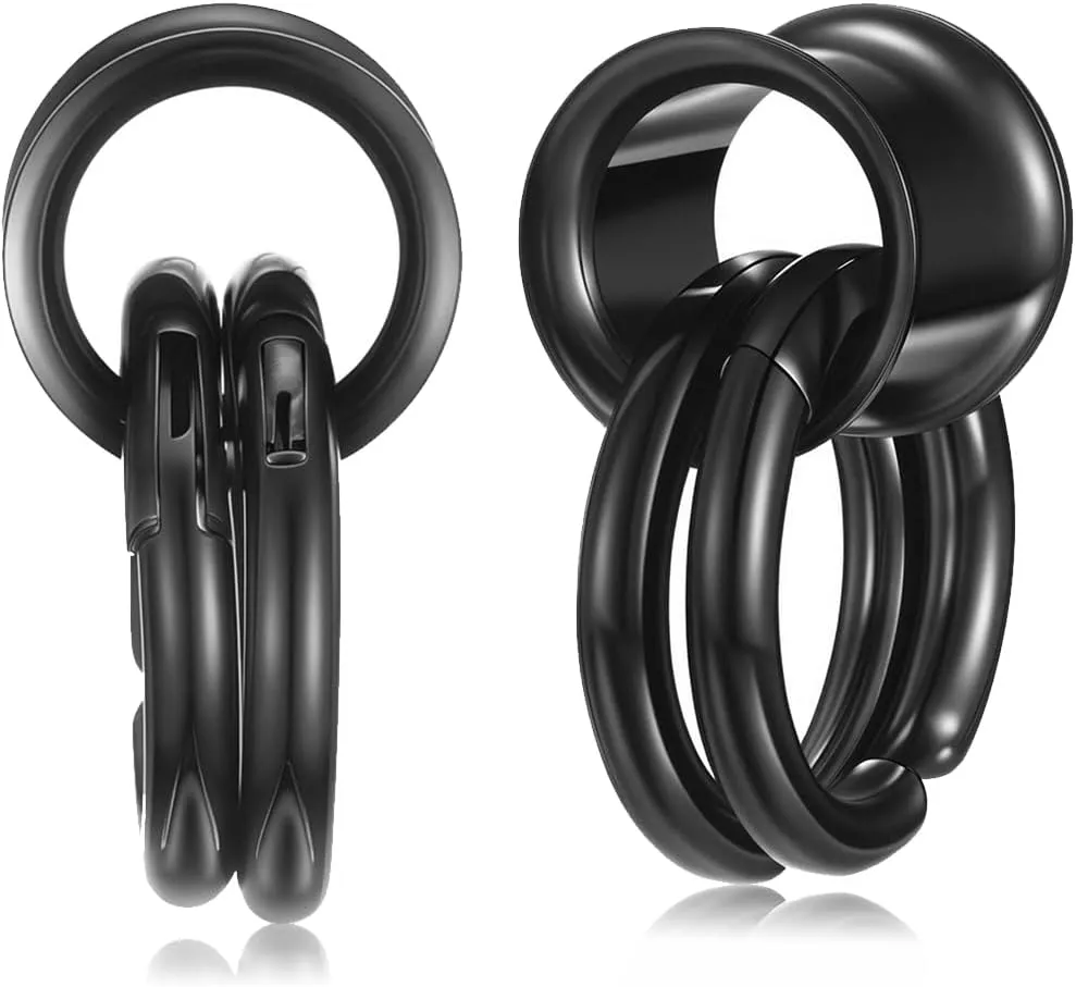 PiercingJ 1 Pair Ear Guages with Rings Ear Weight Plugs Tunnels Hypoallergenic Ear Expander Stretchers 316 Stainless Steel Hoop Earrings Piercing Body Jewelry 0G 00G 1/2" 9/16"