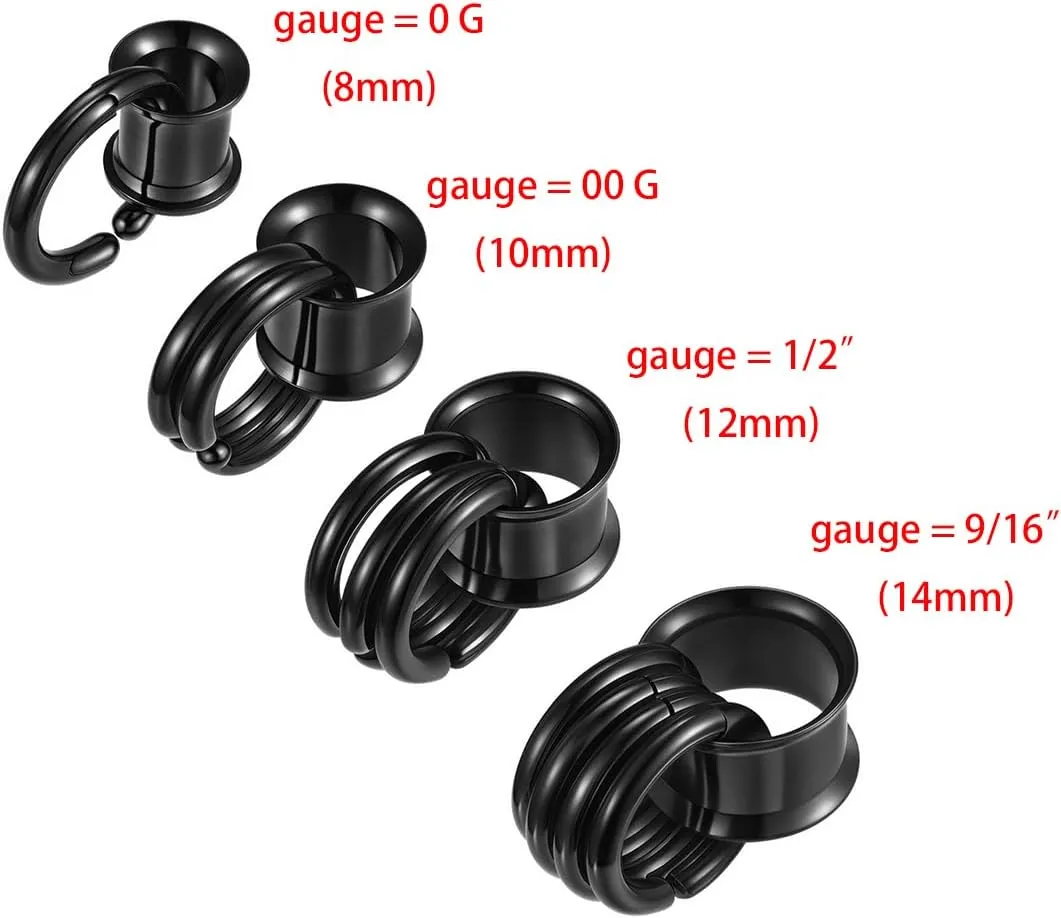 PiercingJ 1 Pair Ear Guages with Rings Ear Weight Plugs Tunnels Hypoallergenic Ear Expander Stretchers 316 Stainless Steel Hoop Earrings Piercing Body Jewelry 0G 00G 1/2" 9/16"
