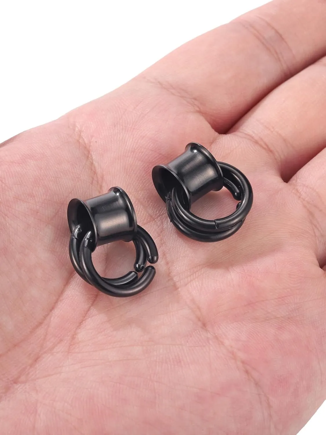 PiercingJ 1 Pair Ear Guages with Rings Ear Weight Plugs Tunnels Hypoallergenic Ear Expander Stretchers 316 Stainless Steel Hoop Earrings Piercing Body Jewelry 0G 00G 1/2" 9/16"