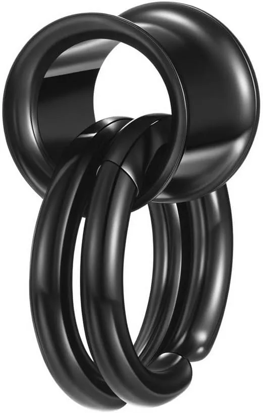 PiercingJ 1 Pair Ear Guages with Rings Ear Weight Plugs Tunnels Hypoallergenic Ear Expander Stretchers 316 Stainless Steel Hoop Earrings Piercing Body Jewelry 0G 00G 1/2" 9/16"