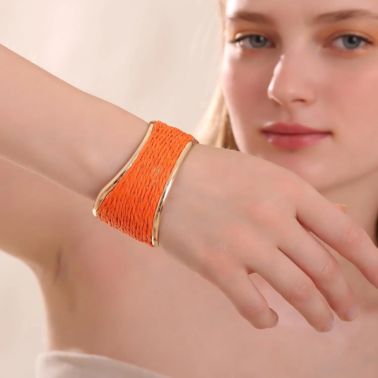 Raffia Irregular Wave Cuff Bracelet for Women, Chunky Bangle Wide Open Cuff Bangle Statement Bracelet