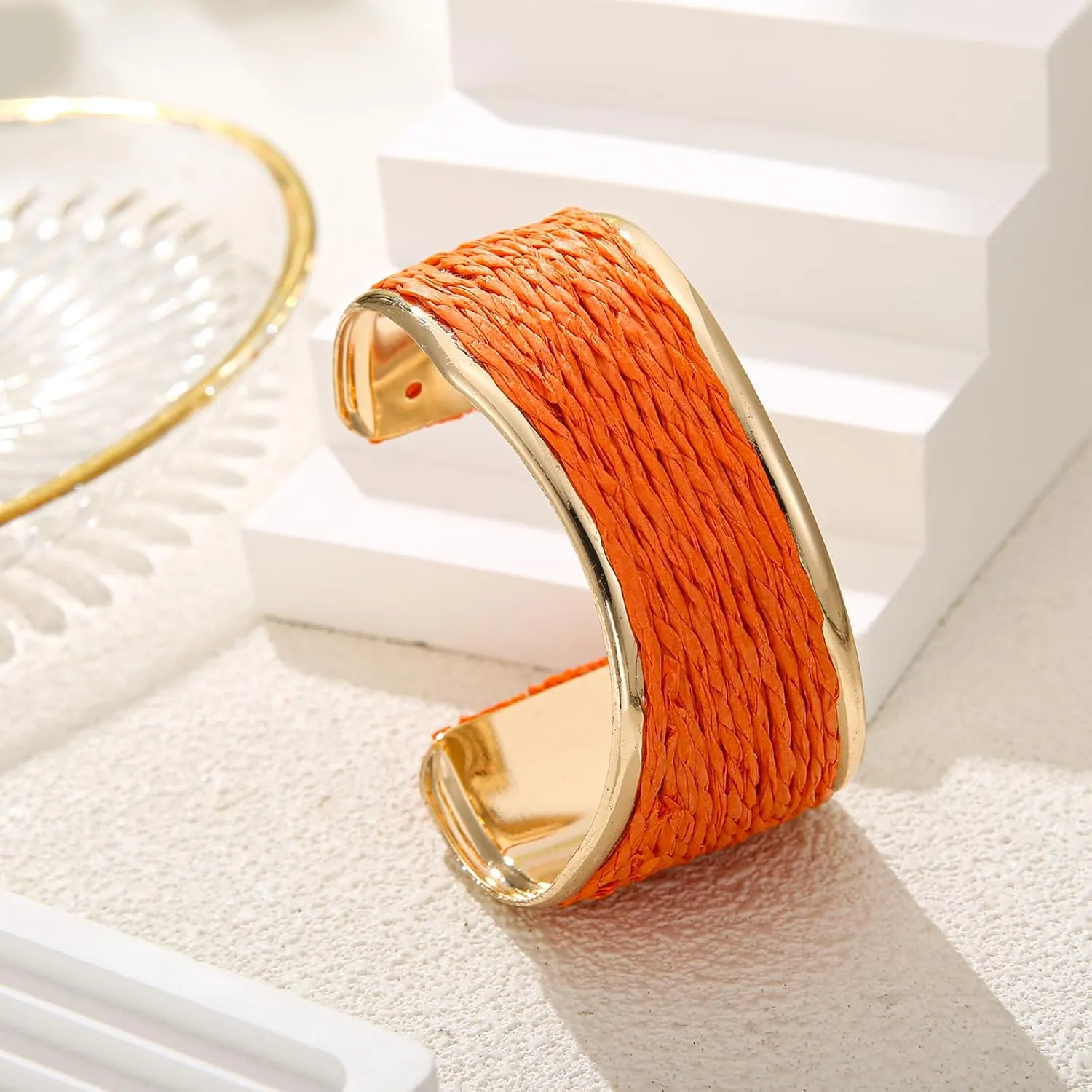 Raffia Irregular Wave Cuff Bracelet for Women, Chunky Bangle Wide Open Cuff Bangle Statement Bracelet